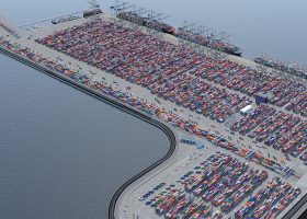 view from the sky of a container terminal
